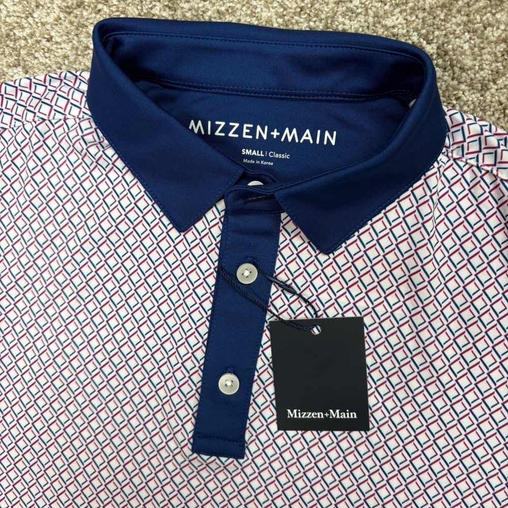 NEW Mizzen+Main Versa Polo Men Small Purple Wine Diamond Print Classic Fit Golf
